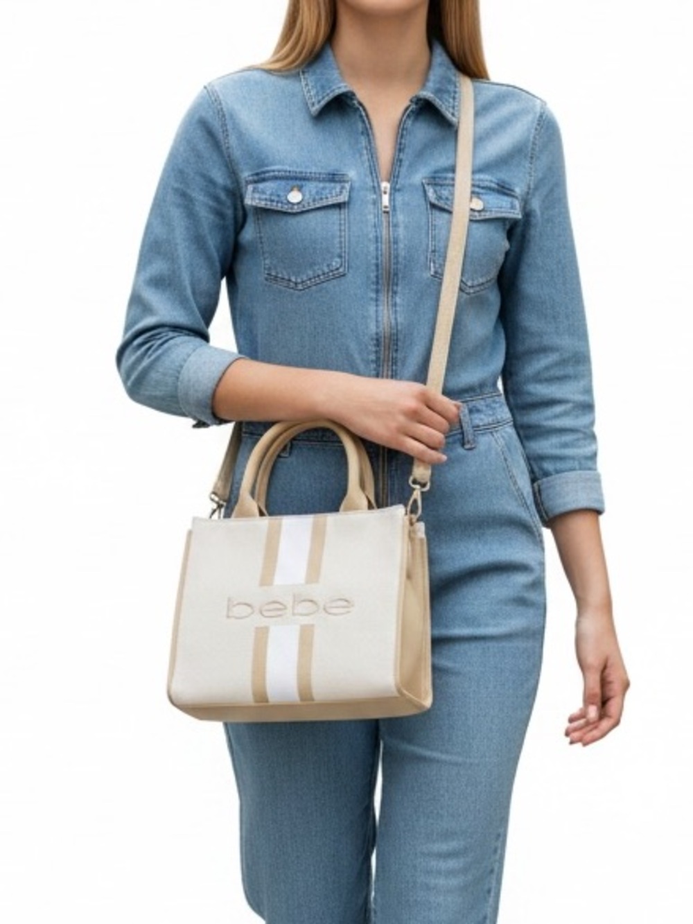 Bebe NWT Beige and White Mini Satchel with Tan Accents